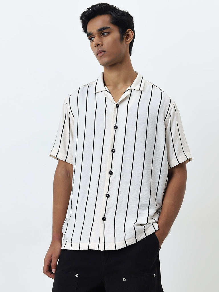 Nuon Off-White Striped Relaxed-Fit Shirt