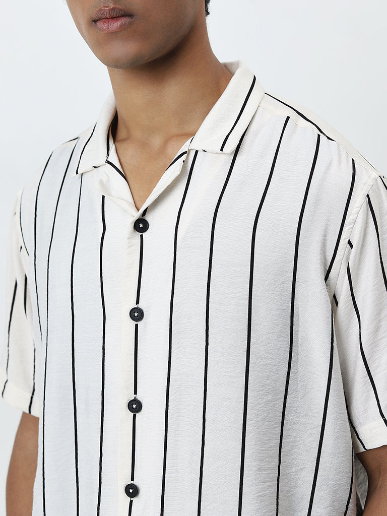 Nuon Off-White Striped Relaxed-Fit Shirt