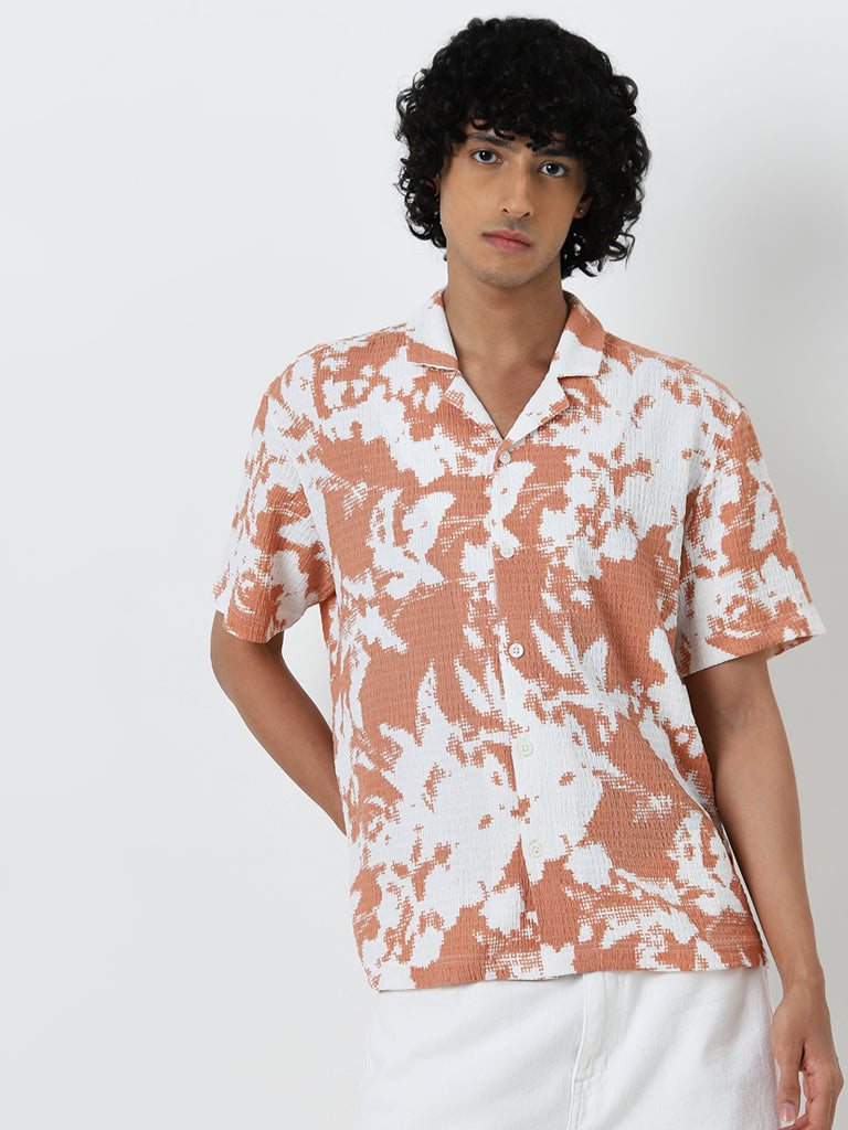 Nuon Orange Abstract Printed Relaxed Fit Cotton Blend Shirt