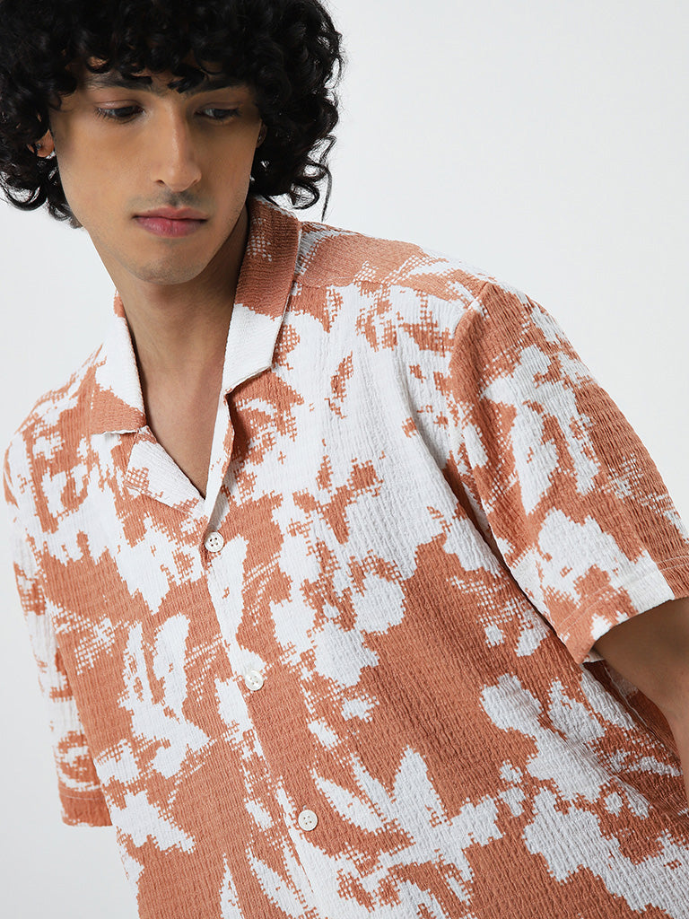 Nuon Orange Abstract Printed Relaxed Fit Cotton Blend Shirt