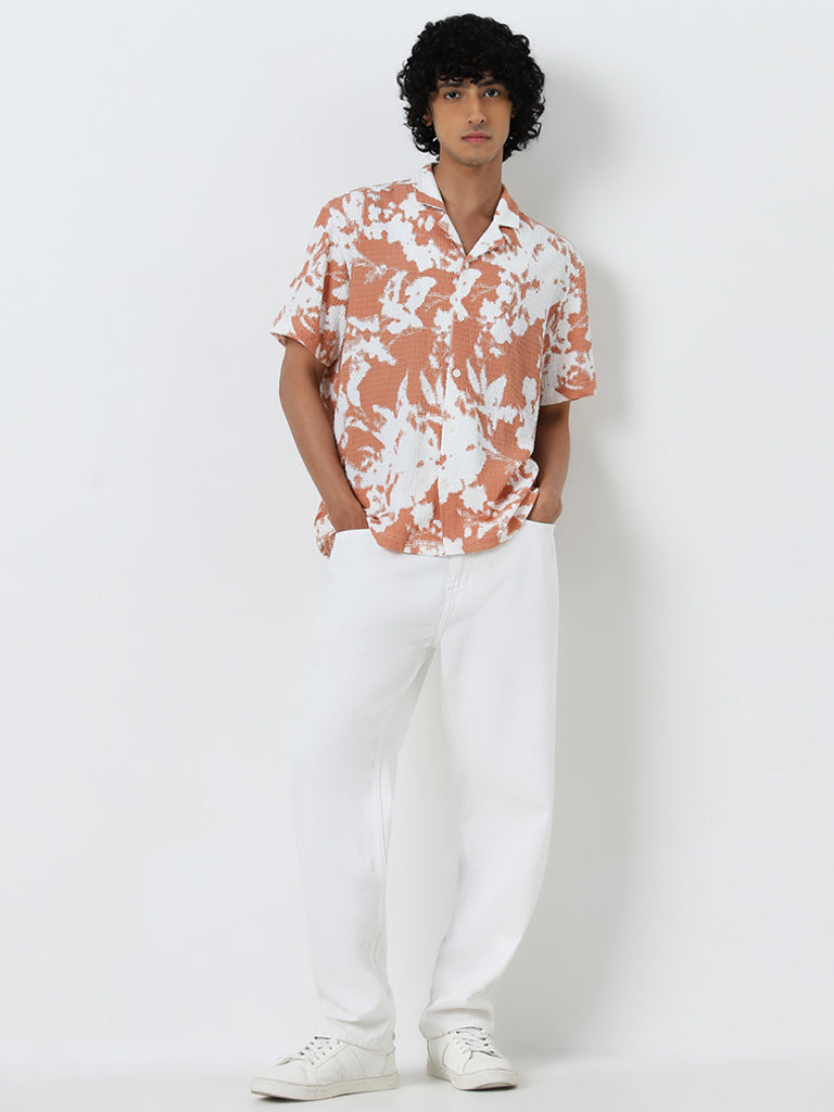 Nuon Orange Abstract Printed Relaxed Fit Cotton Blend Shirt