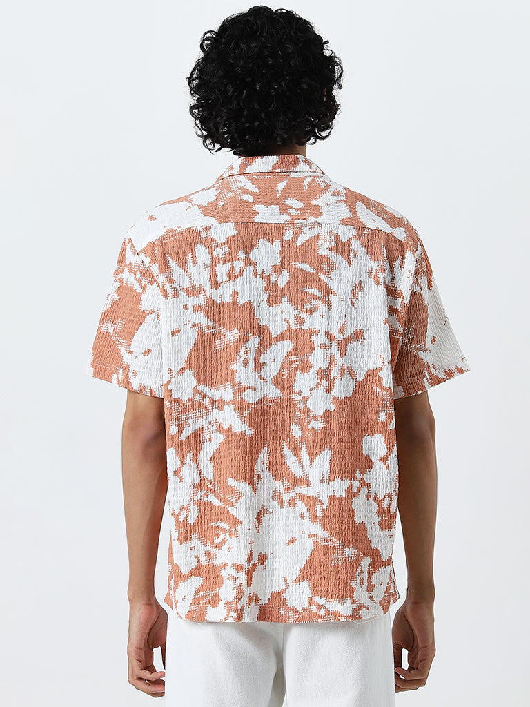 Nuon Orange Abstract Printed Relaxed Fit Cotton Blend Shirt