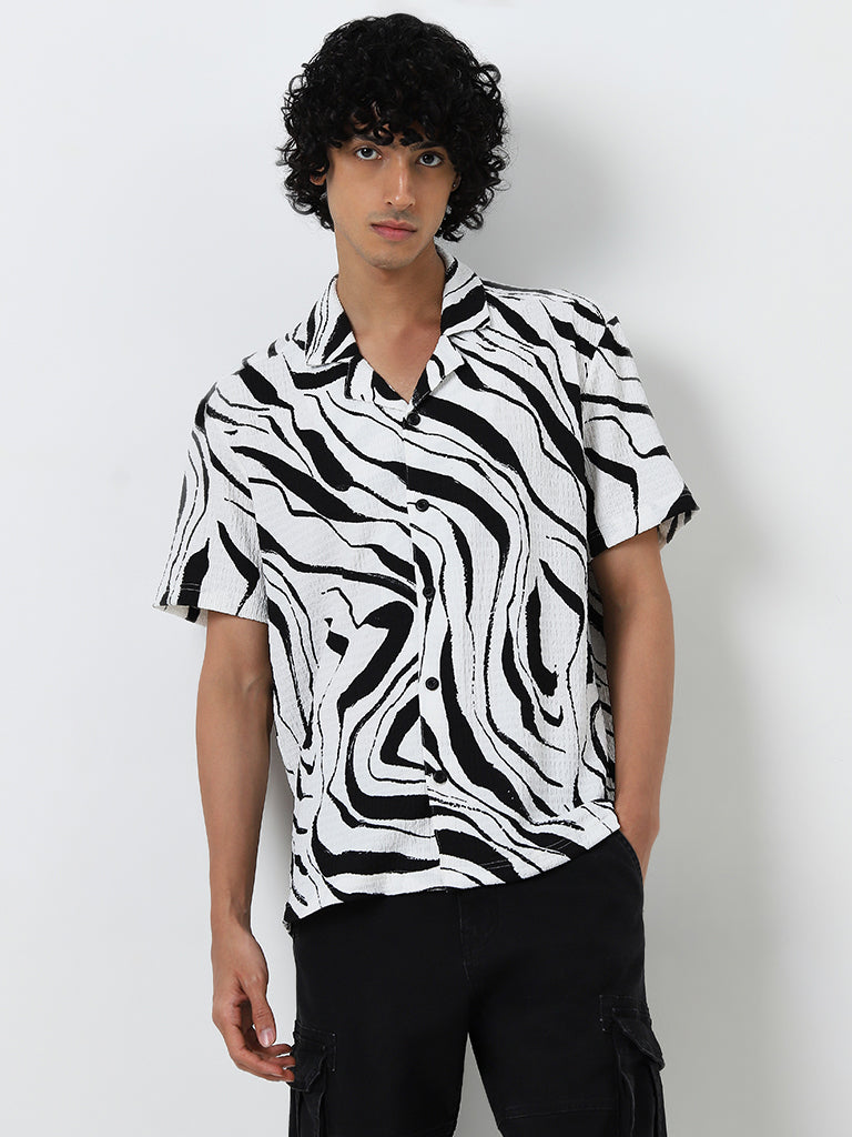 Nuon Black & White Swirl Printed Relaxed Fit Shirt