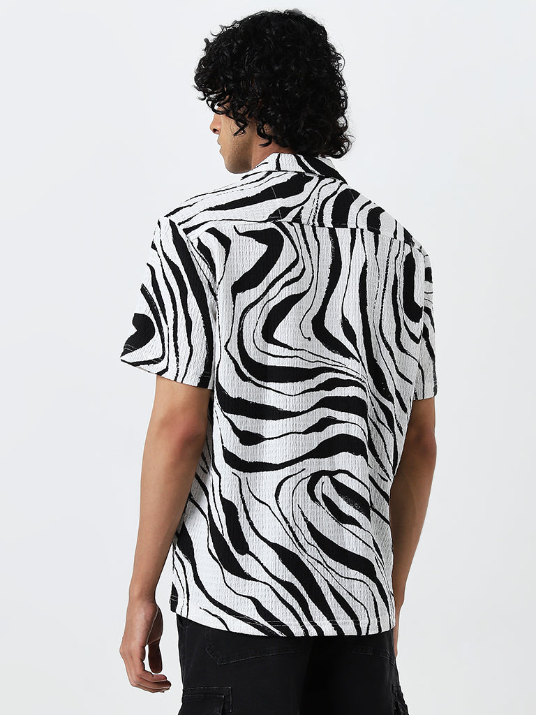 Nuon Black & White Swirl Printed Relaxed Fit Shirt