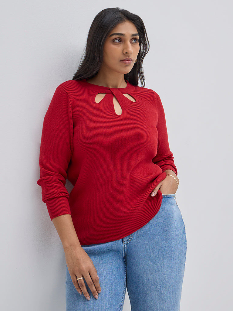 Gia Red Ribbed Sweater