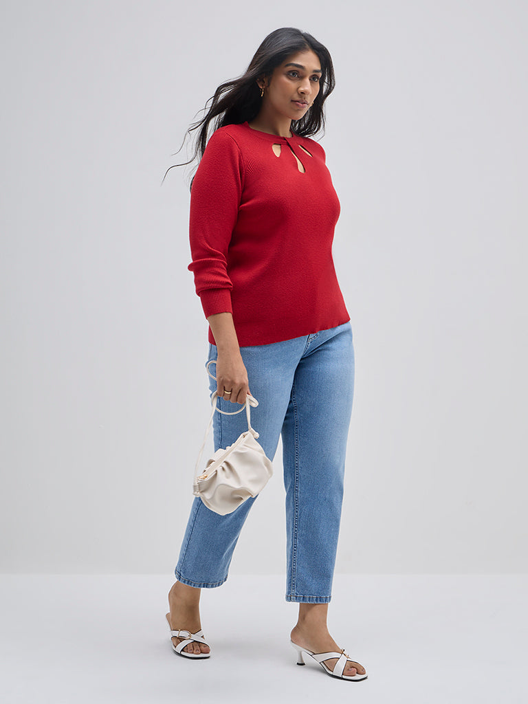 Gia Red Ribbed Sweater