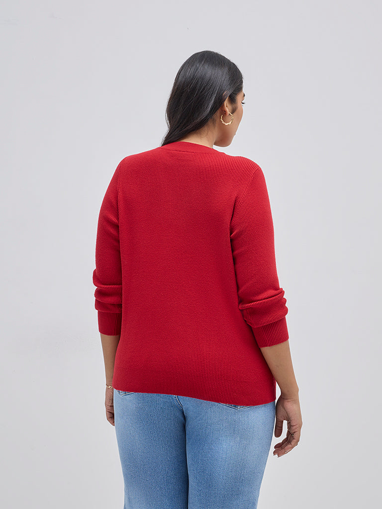 Gia Red Ribbed Sweater