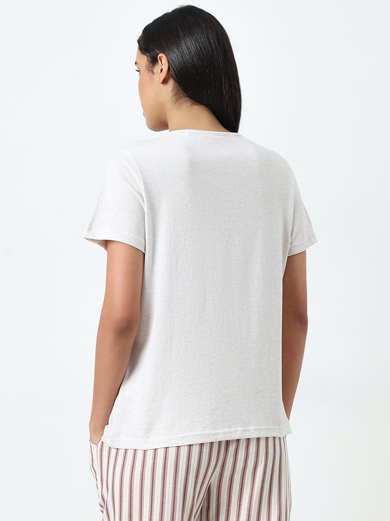 Wunderlove Off-White Text Printed Lounge Top