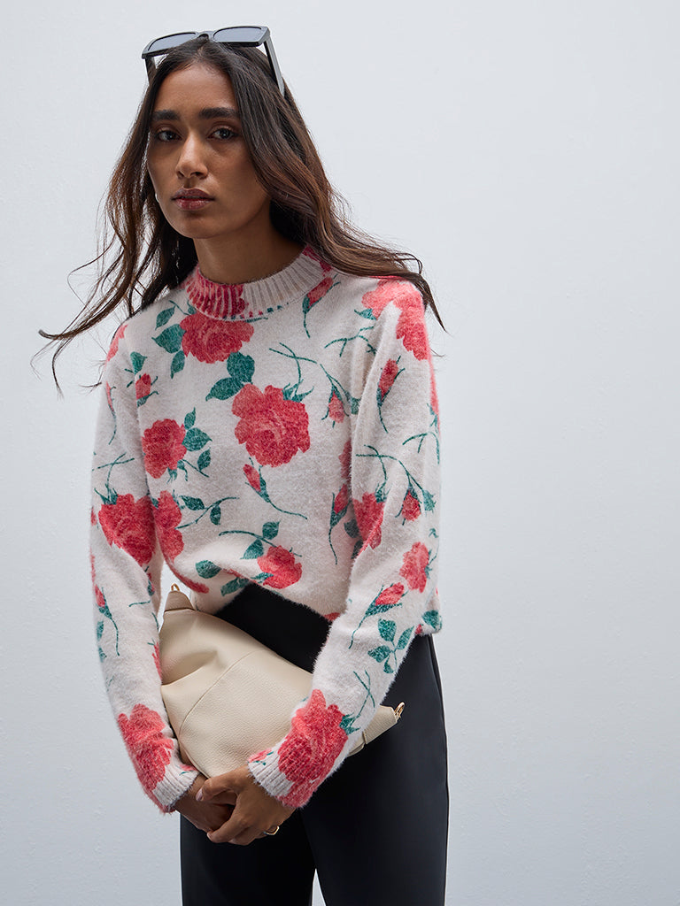 LOV Off-White Floral Printed Sweater