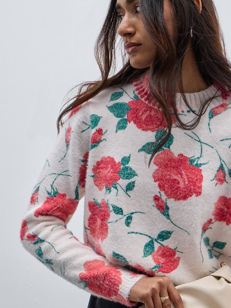 LOV Off-White Floral Printed Sweater