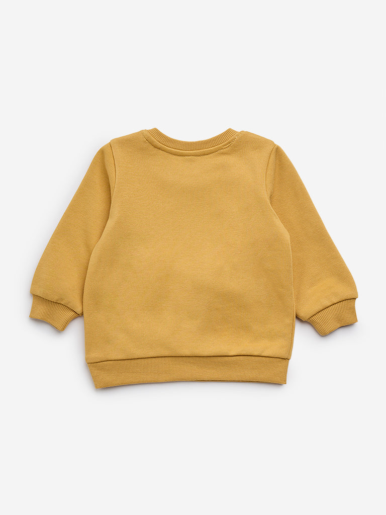 HOP Baby Yellow Animal-Applique Detailed Cotton Blend Sweatshirt