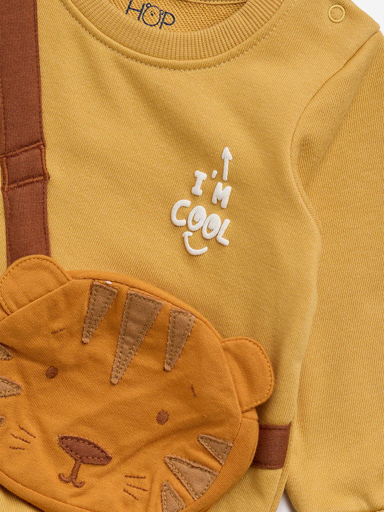 HOP Baby Yellow Animal-Applique Detailed Cotton Blend Sweatshirt