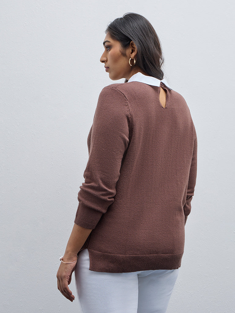 Gia Brown Knit-Textured Sweater