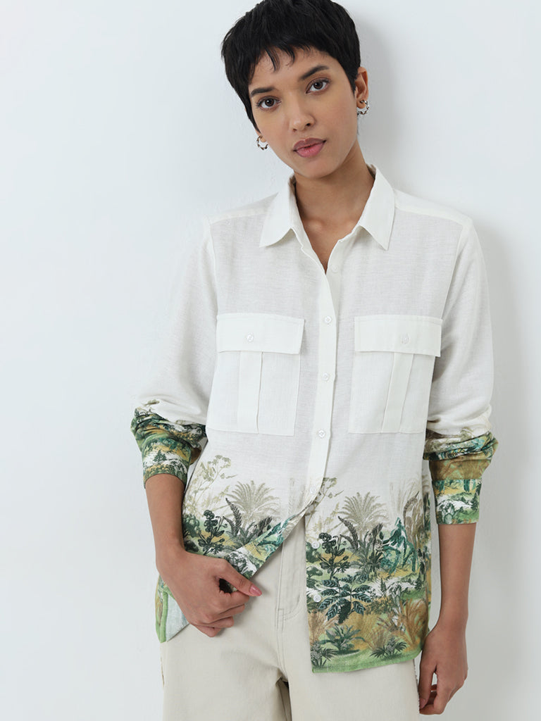 LOV Off-White Botanical Design Shirt