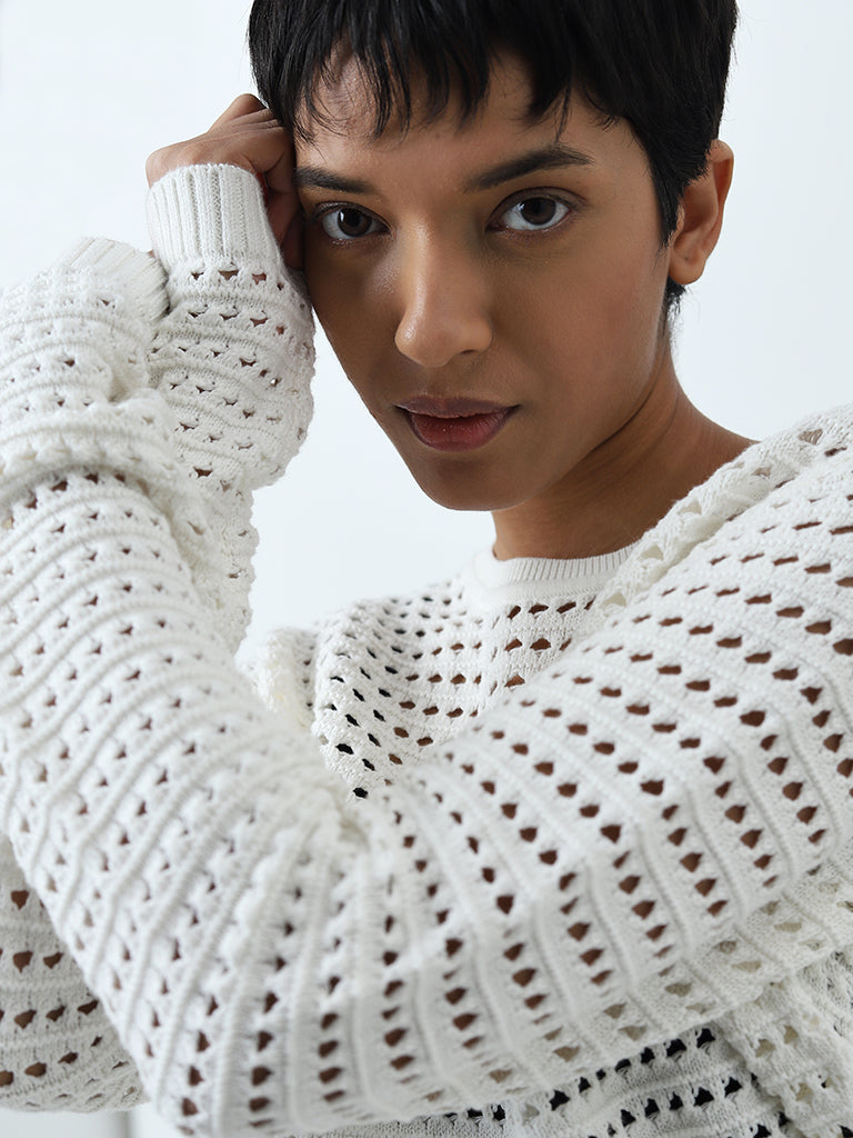 LOV White Crochet Detailed Cotton Top