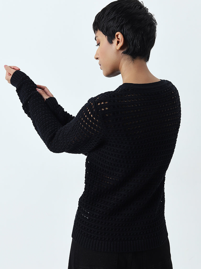 LOV Black Crochet Detailed Cotton Top