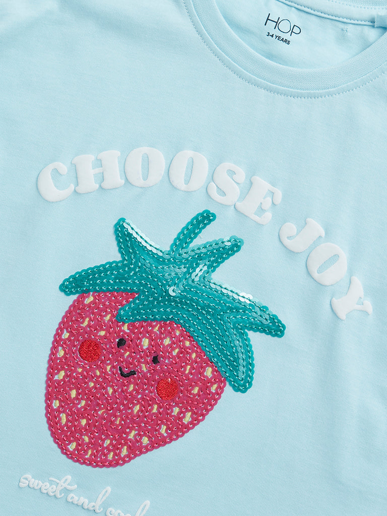 HOP Kids Aqua Fruit Embellished T-Shirt