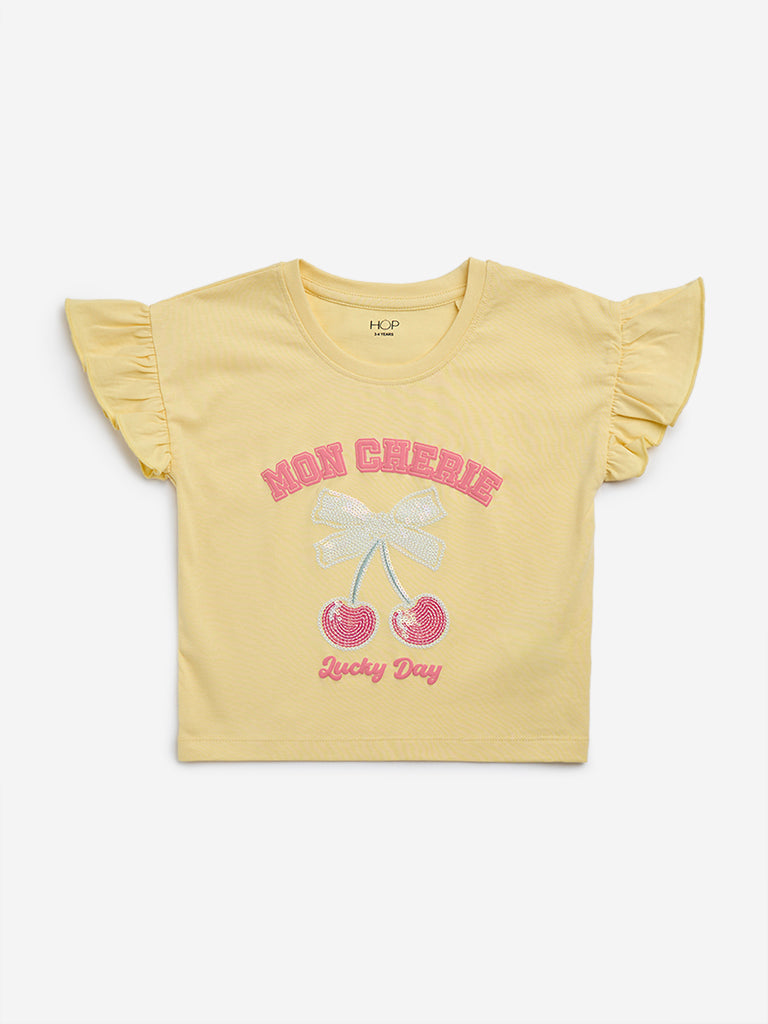 HOP Kids Yellow Graphic Print Cotton T-Shirt