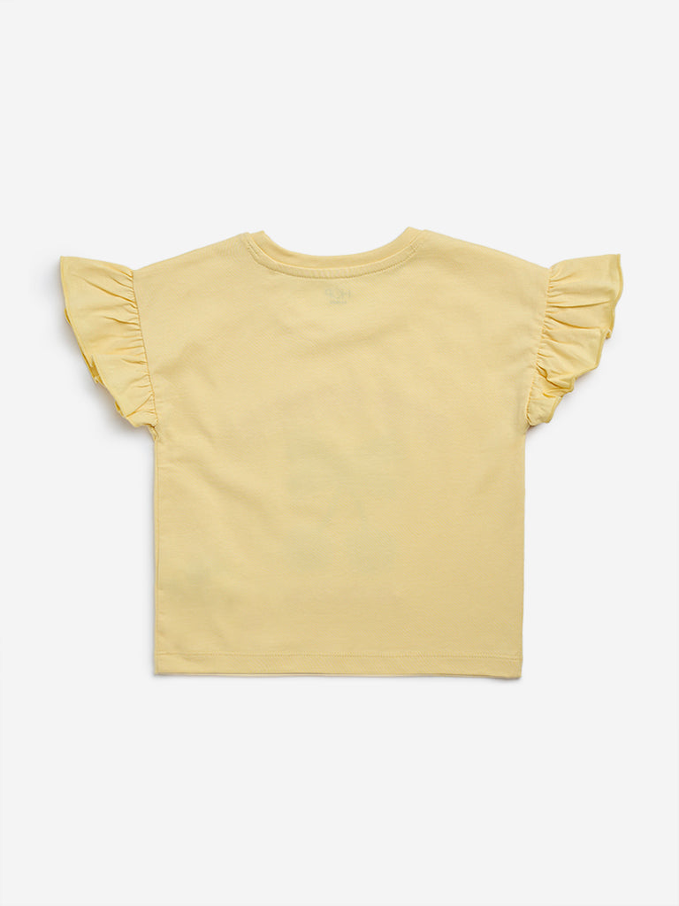 HOP Kids Yellow Graphic Print Cotton T-Shirt