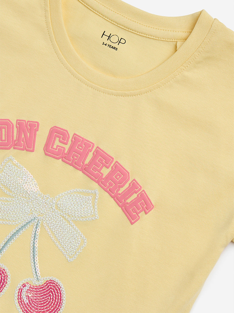 HOP Kids Yellow Graphic Print Cotton T-Shirt