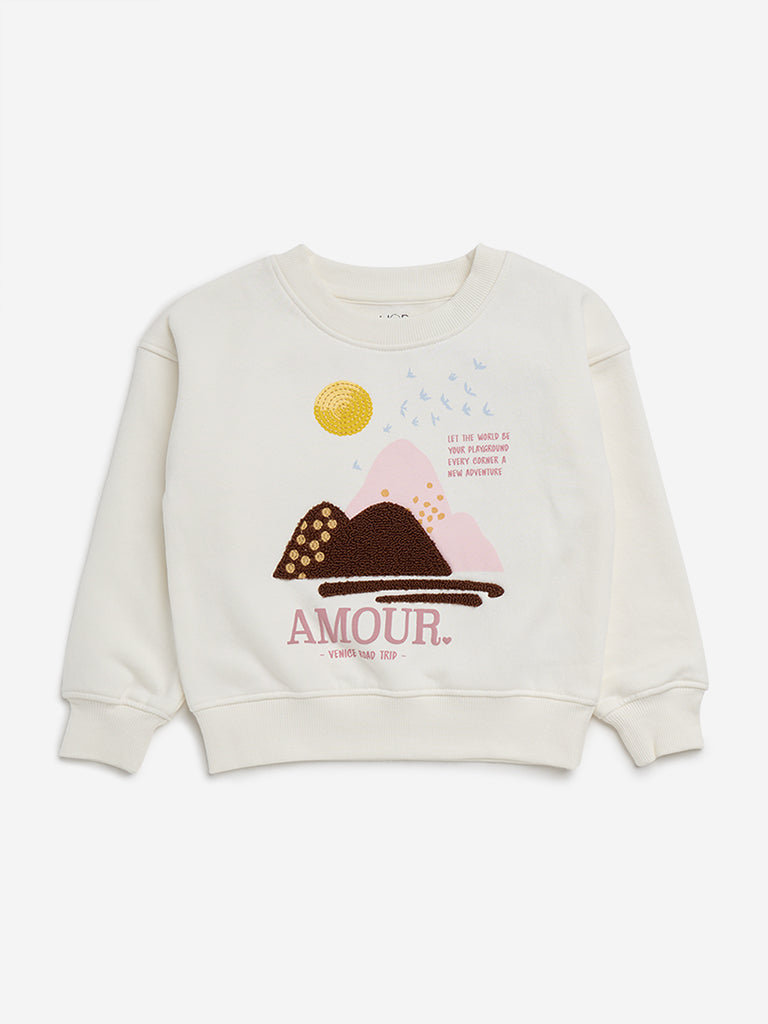 HOP Kids Off-White Printed Cotton Blend Sweatshirt