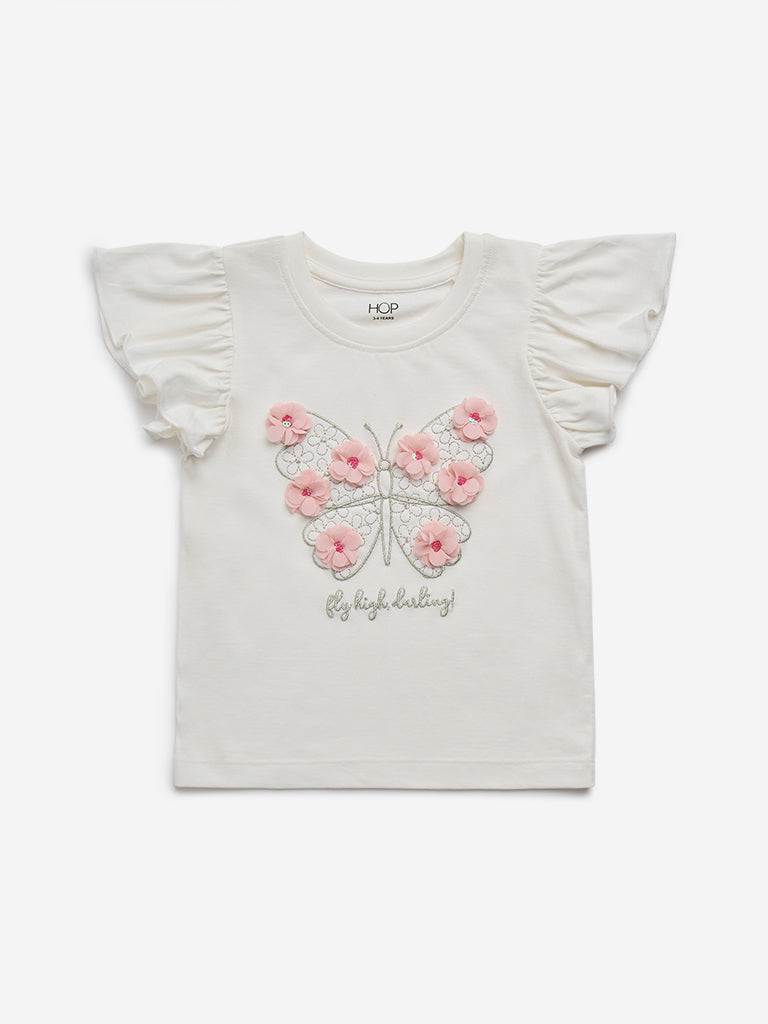 HOP Kids Pink Butterfly Design Cotton T-Shirt