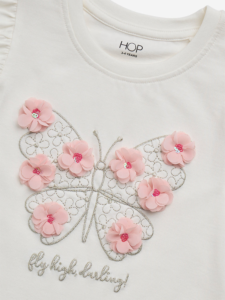 HOP Kids Pink Butterfly Design Cotton T-Shirt