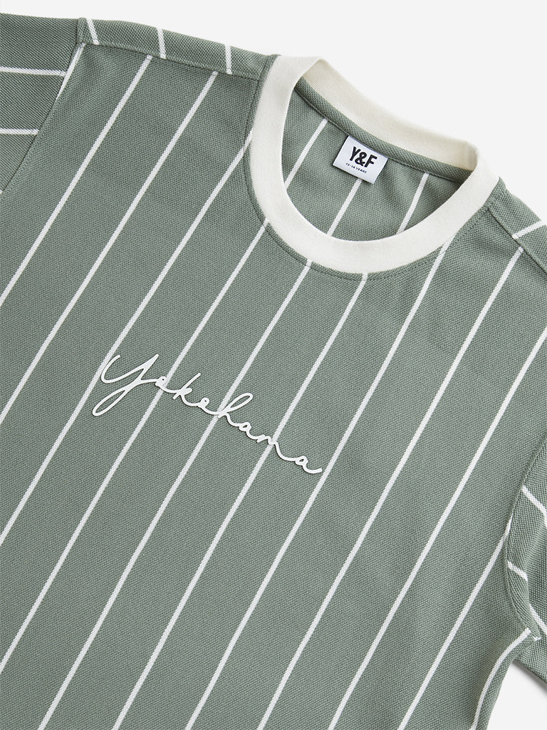 Y&F Kids Sage Stripe Printed T-Shirt