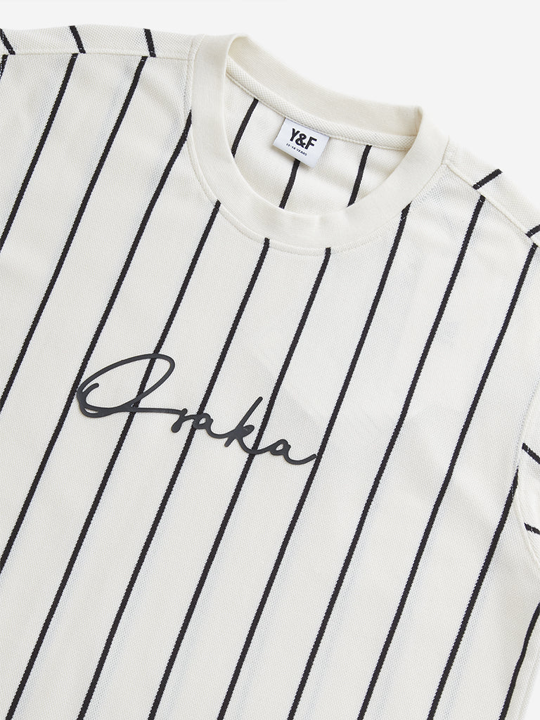 Y&F Kids Off-White Striped T-Shirt