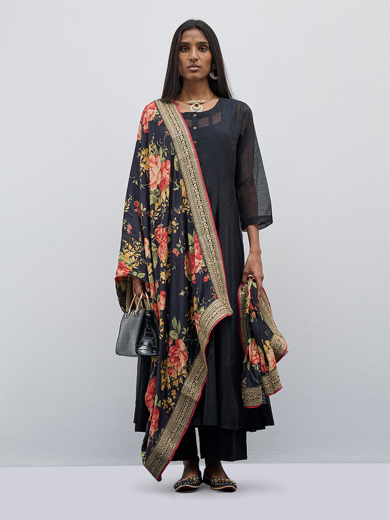 Vark Black Kurta, Inner, Palazzos and Dupatta Set