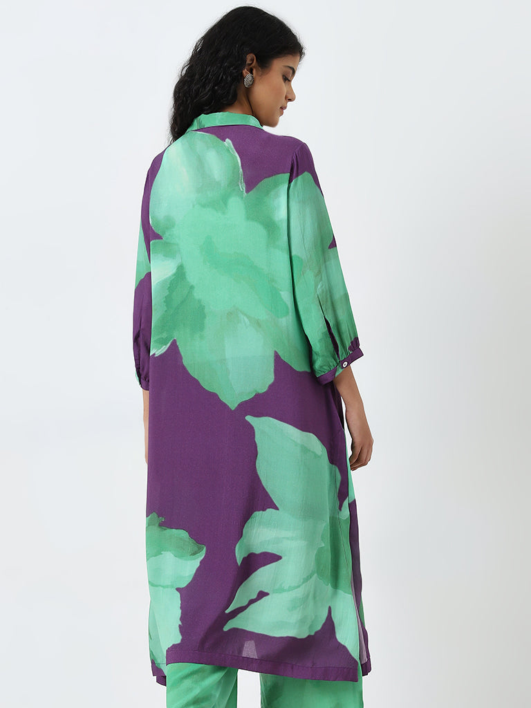 Utsa Green Floral A-Line Kurta