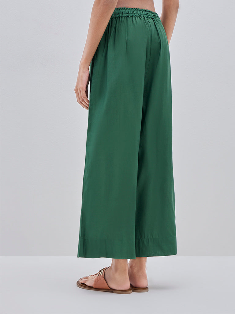 Utsa Dark Green High-Rise Ethnic Cotton Pants