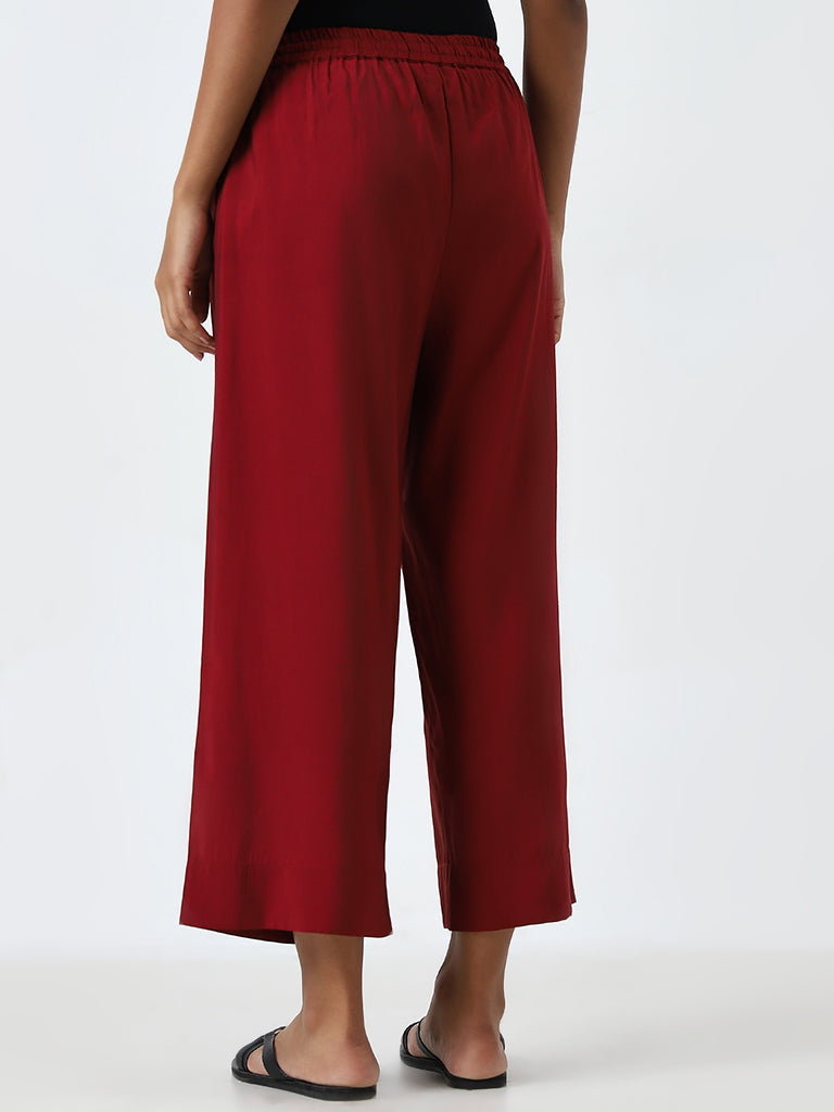 Utsa Maroon Solid High-Rise Ethnic Pants