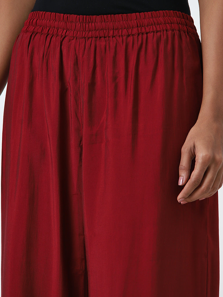 Utsa Maroon Solid High-Rise Ethnic Pants