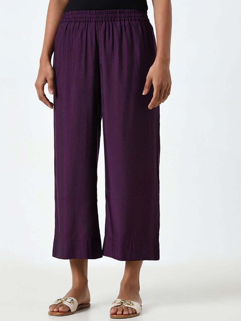 Utsa Purple High-Rise Ethnic Pants