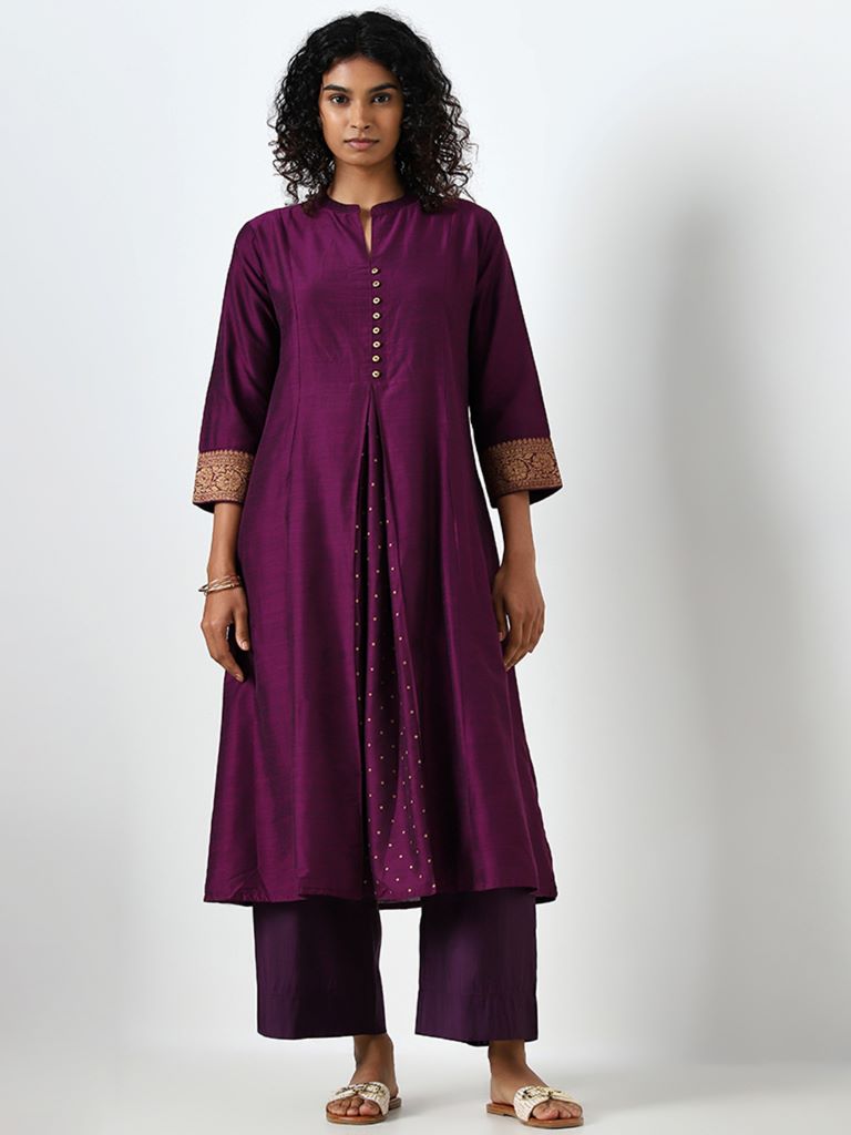 Utsa Purple High-Rise Ethnic Pants