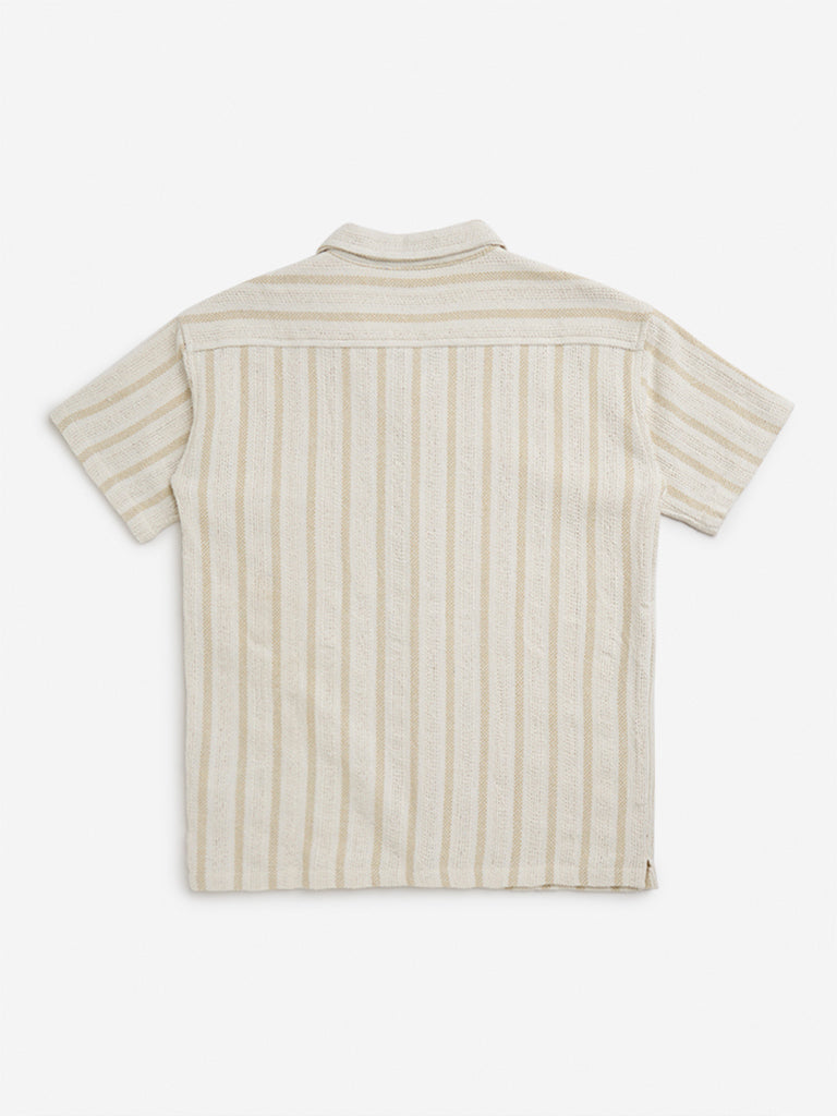 Y&F Kids Beige Striped Resort-Fit Cotton Blend Shirt