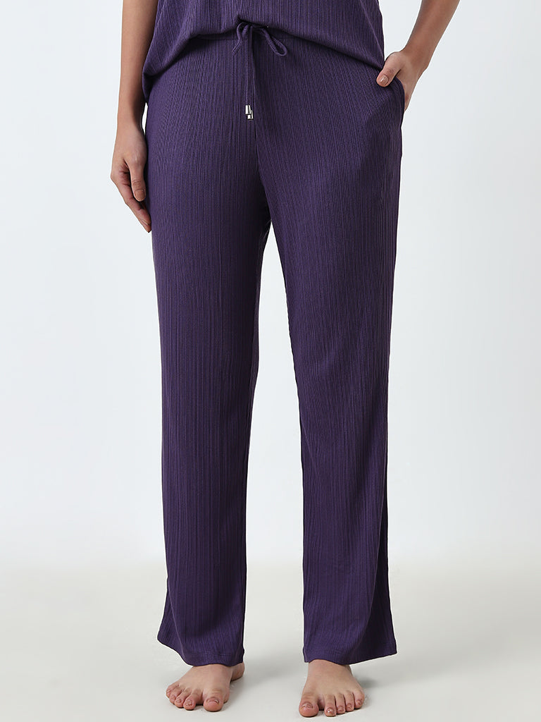 Wunderlove Purple Supersoft Modal Ribbed High-Rise Lounge Pants