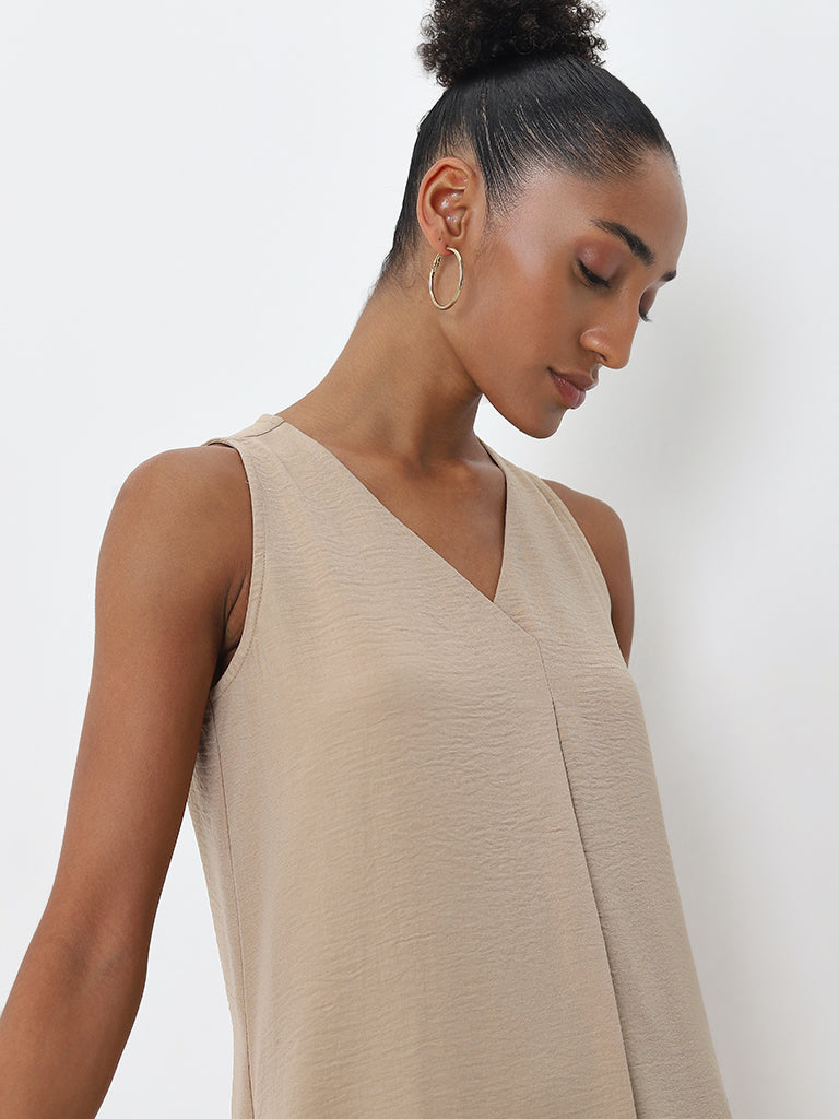 Wardrobe Beige Textured A-Line Dress