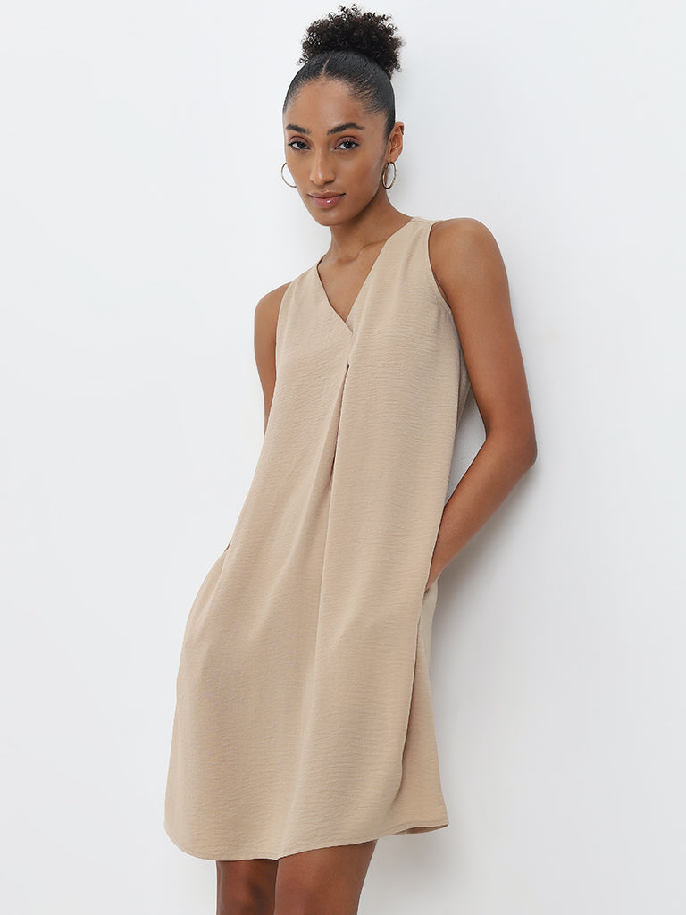 Wardrobe Beige Textured A-Line Dress