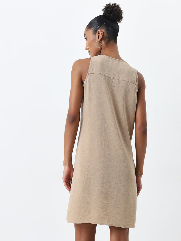 Wardrobe Beige Textured A-Line Dress