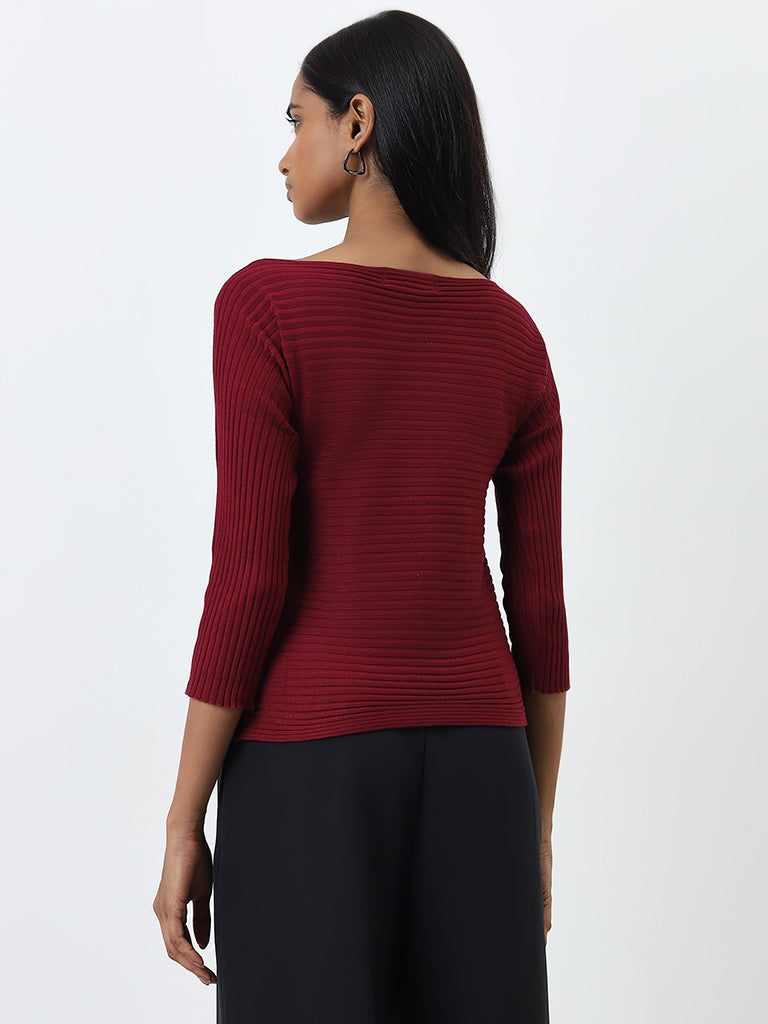 Wardrobe Maroon Ribbed Sweater