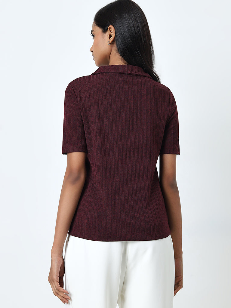 Wardrobe Burgundy Self-Striped Top