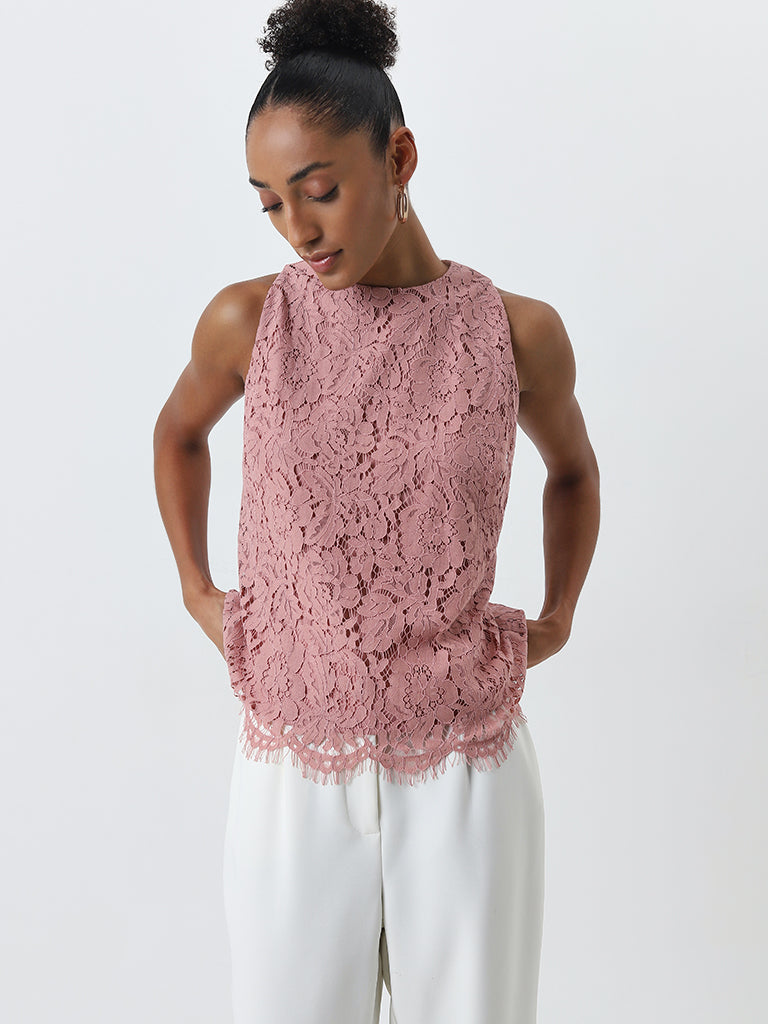 Wardrobe Dusty Pink Floral Lace Top