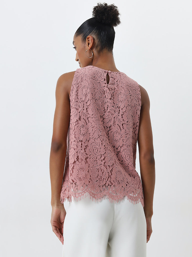 Wardrobe Dusty Pink Floral Lace Top