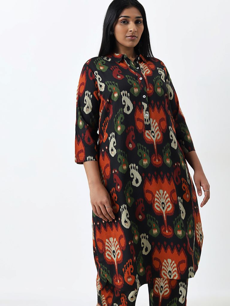 Diza Black Ikat Design High-Low Kurta