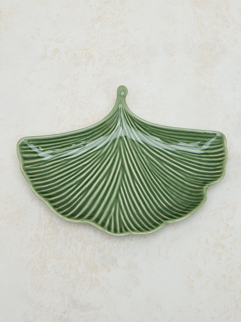 Westside Home Green Leaf Design Serving Platter