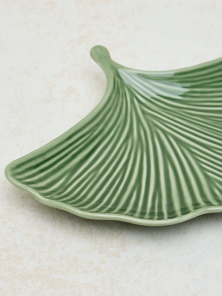 Westside Home Green Leaf Design Serving Platter