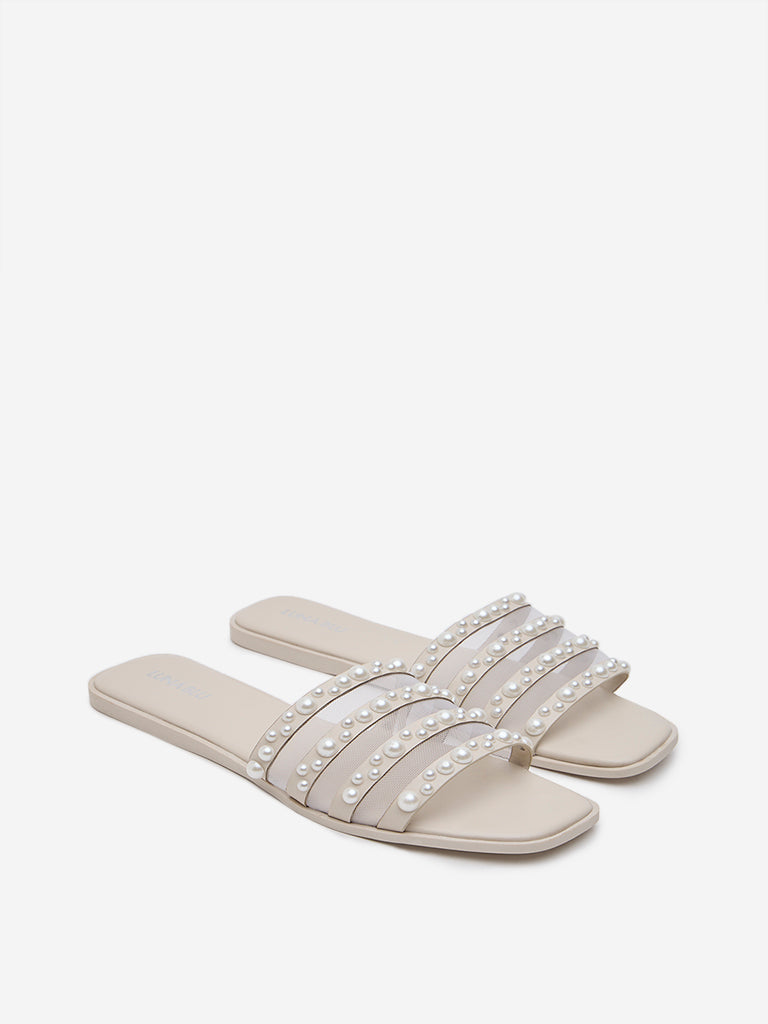 LUNA BLU Ivory Pearlescent Slides