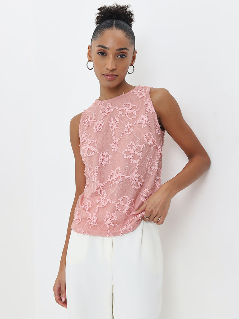 Wardrobe Light Pink Floral Embellished Top